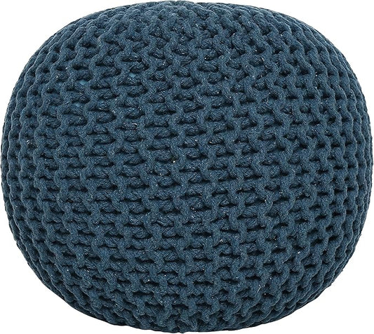 REDEARTH Round Pouf Bean Bag Ottoman - Foot Stool Hand Knitted - Home Decor Pouffe Stuffed - Cable Boho Poof Beanbag Footrest for Living Room - Nursery - Bedroom - Patio (19.5"x19.5"x14") - Teal