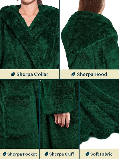 PAVILIA Women Hooded Plush Soft Robe | Fluffy Warm Fleece Sherpa Shaggy Bathrobe
