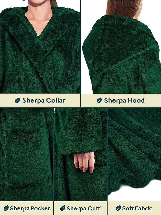 PAVILIA Women Hooded Plush Soft Robe | Fluffy Warm Fleece Sherpa Shaggy Bathrobe
