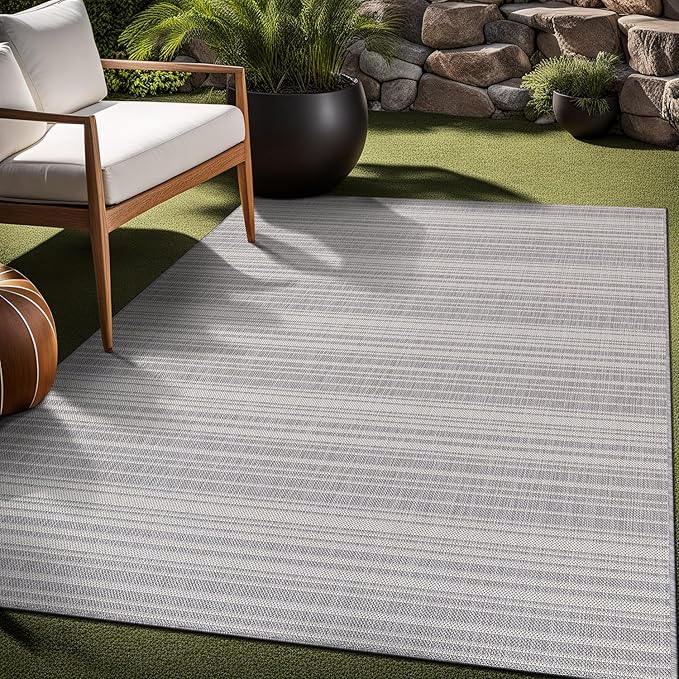 Stripe Outdoor Rug 5x7 Washable Outside Carpet for Indoor Patio Porch Waterproof Easy Cleaning Non Shedding Area Rugs Gray 5 x 7