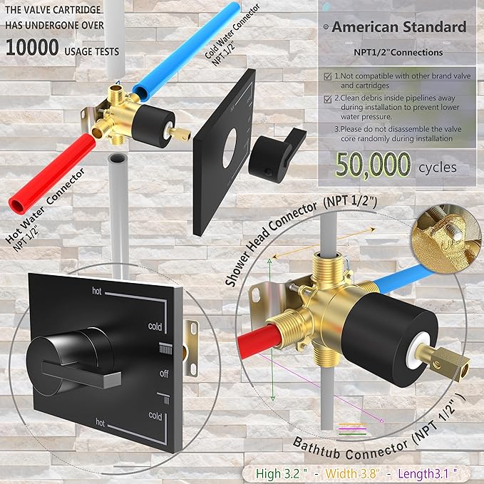 Shower Fixtures, Black Shower Faucet Set with 6 Inch Matte Black Shower Head and Tub Spout, Black Shower Head and Handle Set (Valve Included)