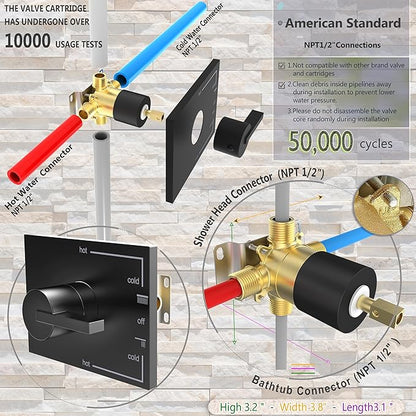 Shower Fixtures, Black Shower Faucet Set with 6 Inch Matte Black Shower Head and Tub Spout, Black Shower Head and Handle Set (Valve Included)