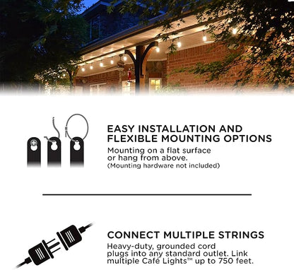 Enbrighten LED Outdoor String Lights 48ft Soft Warm White Patio Lights with Ultra-Durable Shatterproof and Waterproof Acrylic Bulbs for Balcony, Backyard, Porch, Gazebo, Deck, Party and Market, 35631
