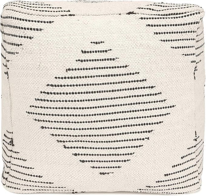 REDEARTH · Tufted Pouf Ottoman with Filler Textured Storage Cube Bean Bag Pouffe Footrest for Living Room, Bedroom, Nursery, Kidsroom; 100% Cotton (17.5"X17.5"X17.5", Loom Story 3 Natural Black)