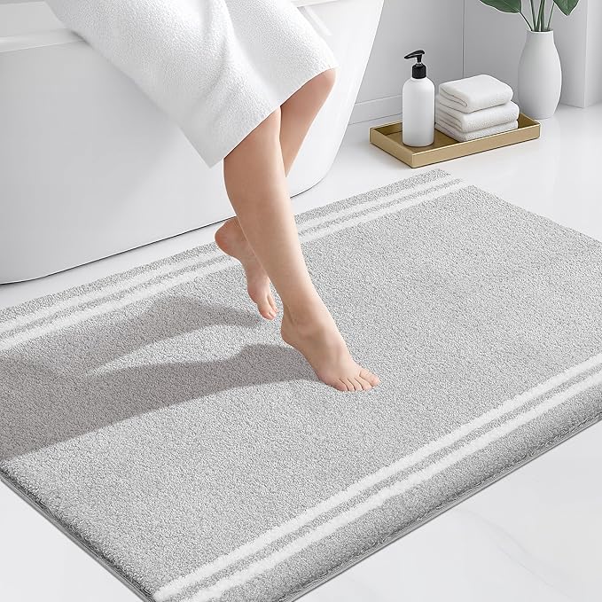 PURRUGS Bathroom Rug Non-Slip Machine Washable 30" x 46", Super Absorbent and Quick Dry Shaggy Microfiber Bath Mat, Extra Soft and Plush Bath Rug for Bathtub, Shower and Sink, Light Grey