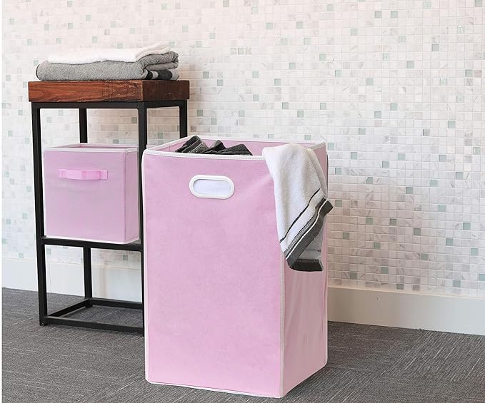 Simple Houseware Foldable Closet Laundry Hamper Basket, Pink
