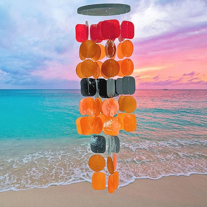 Bellaa 20720 Wind Chimes for Outside Capiz Sea Glass Shells Orange Red Black Outdoor Windchimes Home Garden Patio Yard Lawn Unique Gifts Mom Grandma