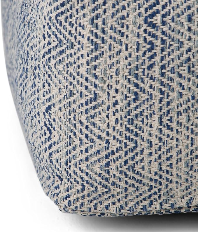SIMPLIHOME Nate 20-inch Wide Square Pouf in Patterned Denim Mélange, Handwoven Boho-Style Cotton Ottoman, Footrest, or Extra Seating for Living Room, Assembled