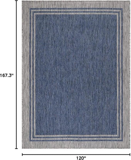 Bordered Outdoor Rug 10x14 Washable Outside Carpet for Indoor Patio Porch Waterproof Easy Cleaning Non Shedding Area Rugs Navy 10 x 14