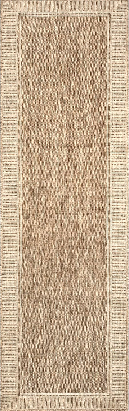 nuLOOM 2x8 Outdoor/Indoor Asha Area Rug, Light Brown, Casual Design With Striped Border, Stain Resistant, Highly Durable, For Patio, Balcony, Bedroom, Living Room, Dining Room, Bathroom