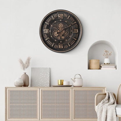 Maxstar Large Vintage Moving Gear Wall Clock, 20''Battery Operated Industrial Steampunk Metal Decor for Living Room, Office,Fireplace, Farmhouse(Arabic Number-Bronze)
