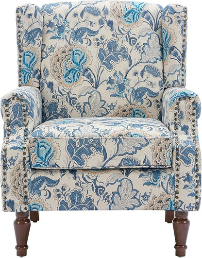 UIXE High Back Floral Accent Chairs Set of 2, Upholstered Armchair in Fabric, Retro Printed Wingback Arm Chair for Living Room, Nailhead Trim Single Sofa Bedroom Reading Seat - Boho Blue