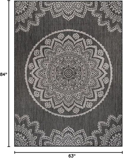 CAMILSON Outdoor Rug 8x10 Modern Area Rugs for Indoor and Outdoor Patios and Porches - Waterproof, Non-Shedding, Easy-to-Clean Outside Carpet (8 x 10, Medallion - Dark Grey/Light Grey)