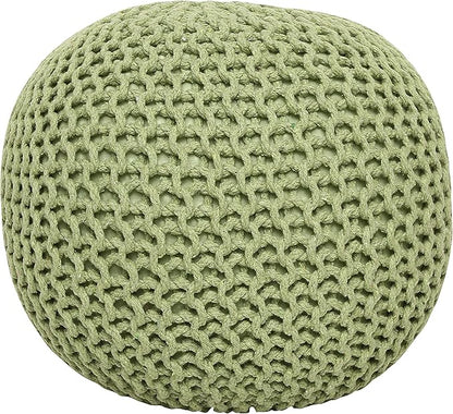 REDEARTH Round Pouf Foot Stool Ottoman - Cotton Knitted Cord Boho Pouffe - Cable Poof Filled Footrest Stuffed for Living Room - Nursery - Bedroom - Patio - Lounge (19.5"x19.5"x14") - Kiwi