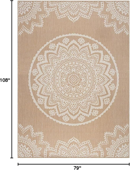 CAMILSON Outdoor Rug 6x9 Modern Area Rugs for Indoor and Outdoor Patios and Porches - Waterproof, Washable, Non-Shedding, Easy-to-Clean Outside Carpet (6 x 9, Medallion - Beige/White)