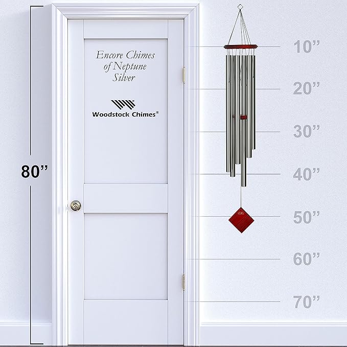 Woodstock Chimes Neptune Wind Chime for Outside 54" Large Silver, Deep Tone Sound for Outdoor Garden, Patio, Porch Decor, Encore Collection DCS54