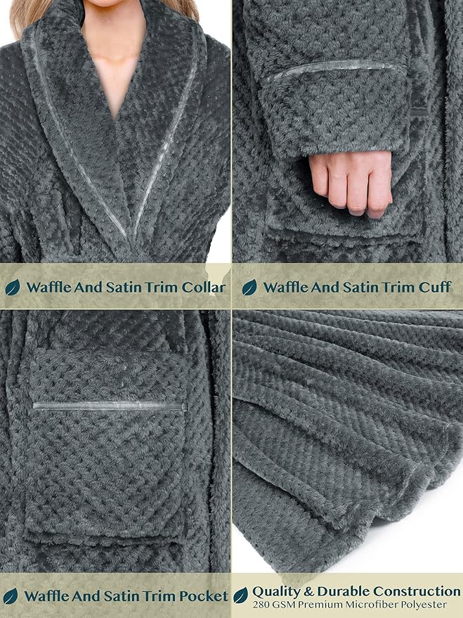 PAVILIA Women Plush Fleece Robe, Soft Textured Bathrobe, Lady Cozy Spa Long Robe