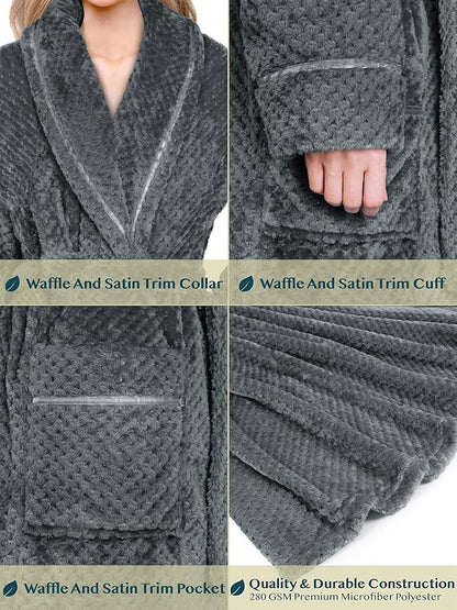 PAVILIA Women Plush Fleece Robe, Soft Textured Bathrobe, Lady Cozy Spa Long Robe