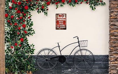 Vintage Tin Sign Retro Metal Funny No Trespassing Signs for Home Decor Stylish Wall Art Plaques Gift for Bathroom Kitchen and Gothic Wall Decor in Every Room 12x8 in