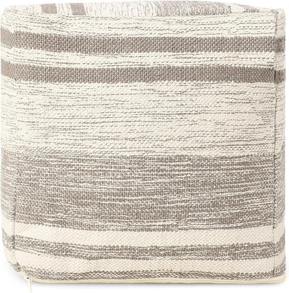 REDEARTH · Tufted Pouf Ottoman with Filler Textured Storage Cube Bean Bag Pouffe Footrest for Living Room, Bedroom, Nursery, Kidsroom; 100% Cotton (17.5"X17.5"X17.5", Melange Delight Taupe)