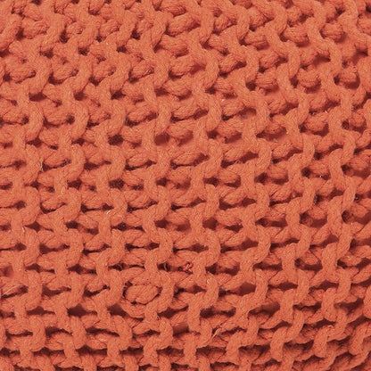 REDEARTH Round Pouf Ottoman - Hand Knitted Cable Boho Poof - Pouffe Circular Footrest for Living Room - Bedroom - Patio - 100% Cotton (19.5"x19.5"x14") - Burnt Orange