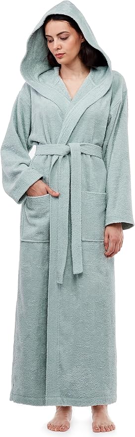 Arus Women's Pacific Hooded Turkish Cotton Bath Robe with Full Length Options