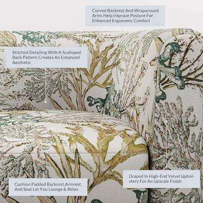 BELLEZE Living Room Chair, Linen Round Accent Barrel Chair, Club Tub Sofa Chair for Bedroom, Corner Chair with Flared Legs and Cozy Soft Padding - Highland (Green Coral)