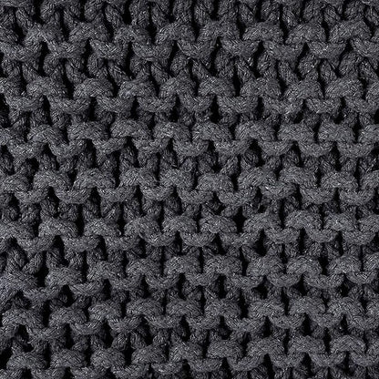 REDEARTH Cube Pouf Foot Stool Ottoman - Hand Knitted Coffee Table - Cotton Cord Boho Pouffe - Home Décor Poof - Stuffed Footrest for Living Room - Bedroom - Patio (16" x 16" x 16") - Dark Gray