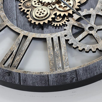 The Gears Clock 36'' Inch Real Moving Gear Wall Clock Vintage Industrial Oversized Rustic Farmhouse (Vintage Carbon Grey and Bronze)
