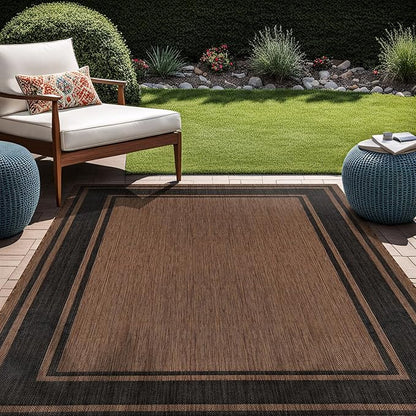 Beverly Rug Large Outdoor Rug 9x12 Modern Bordered Area Rugs for Indoor and Outdoor Patio Deck Porch Garden Waterproof Weather Sun Resistant Washable Outside Carpet (9 x 12 Gold)