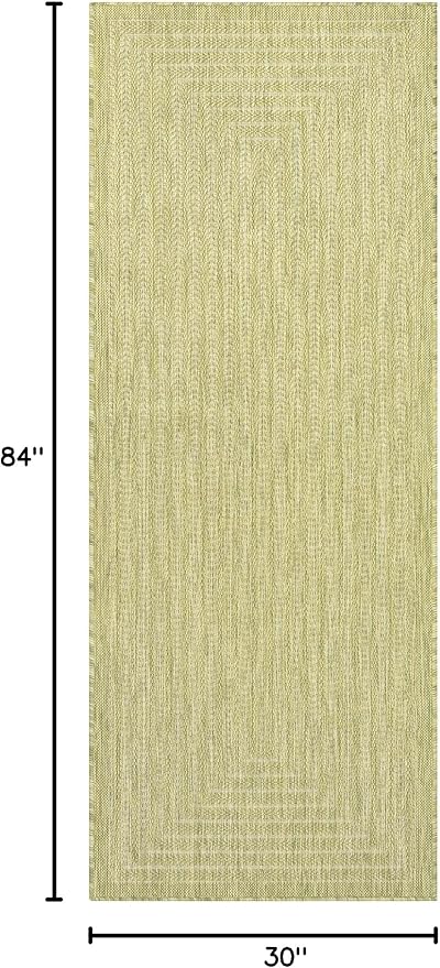 Adiva Rugs Outdoor Indoor Area Rug, Weather Resistant, Easy to Clean, Stain Resistant Floor Mat for Dining Room, Backyard, Deck, Patio (Olive Weiss, 2'6" x 7')