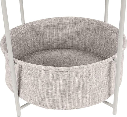Amazon Basics Round Storage End Table, Side Table with Cloth Basket, White/Heather Gray, 17.7"L x 17.7"W x 18.9"H
