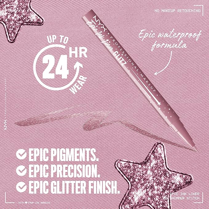 NYX PROFESSIONAL MAKEUP Epic Ink Glitz Liner, Waterproof Metallic Liquid Eyeliner with Vegan Formula - Shimmer Stitch (Shimmer Mauve Purple)