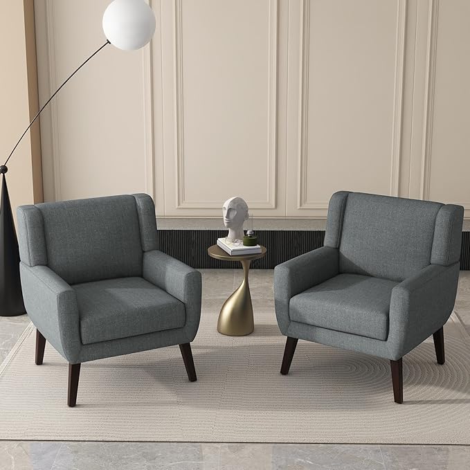 UIXE Accent Chair, Fabric Upholstered Armchair for Living Room, Comfy Arm Chair Single Sofa Bedroom Side Reading Seat - Flax Gray