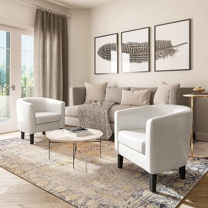 BELLEZE Accent Barrel Chair, Club Tub Sofa Corner Chair with Flared Legs and Cozy Soft Padding for Living Room Bedroom Waiting Room - White