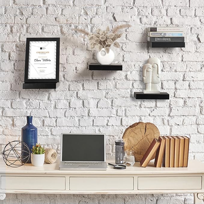 Sorbus Square Floating Shelf for Wall - 4 Small Shelves with Invisible Mounting Brackets for Living Room Decor, Bedroom, Bathroom Decor, Home & Kitchen - 9" Wall Shelf to Display Photos Trophies