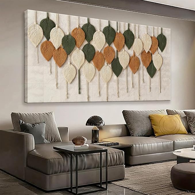 Tsomzxng Large Boho Wall Art For Living Room Modern Wall Art Print Paintings Multicolor Leaves Feather Canvas Wall Art Decor Picture For Bedroom Apartment Kitchen Home Wall Decor 29" W X 58" L