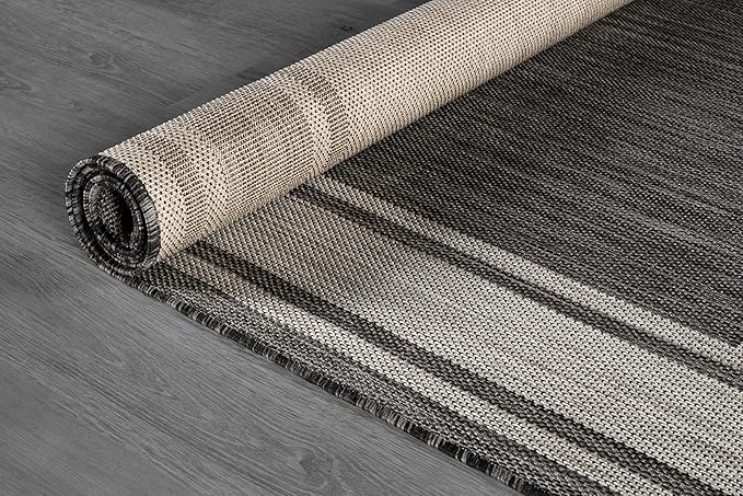 Beverly Rug Outdoor Rug 8x10 Modern Bordered Area Rugs for Indoor and Outdoor Patio Deck Porch Garden Waterproof Weather Sun Resistant Washable Outside Carpet (8 x 10 Dark Gray)