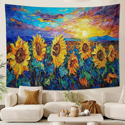 yowecso Sunflower Tapestry Sunset Flower Field Tapestry Wall Hanging for Bedroom Sunflower Tapestries Aesthetic Wall Decor for Home Dorm Living Room 50"x60"