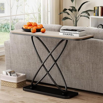 BECHAEO Farmhouse Narrow Console Table for for Living Room, 47.4" Rustic Narrow Entryway Table, Sofa Tables Behind Couch, Industrial Wooden Accent Tables for Hallway Foyer Warm Gray