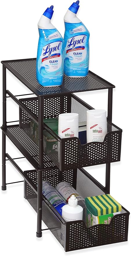 Simple Houseware Stackable Under Sink Cabinet Sliding Basket Organizer Drawer, Bronze