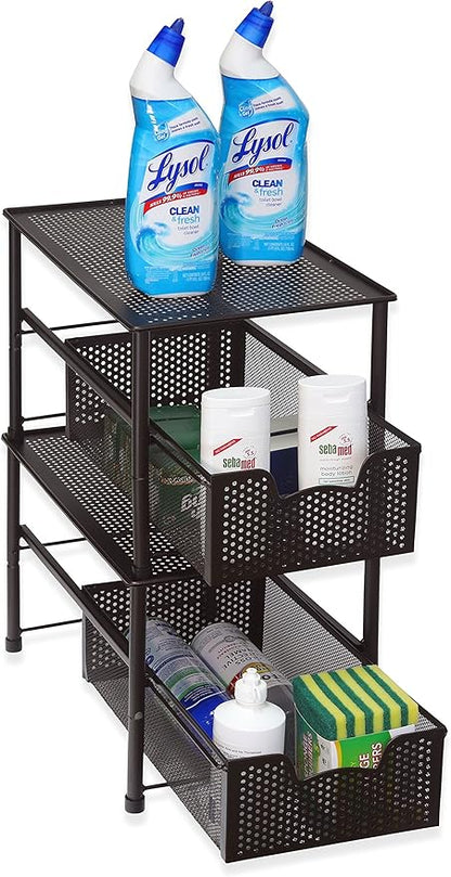 Simple Houseware Stackable Under Sink Cabinet Sliding Basket Organizer Drawer, Bronze