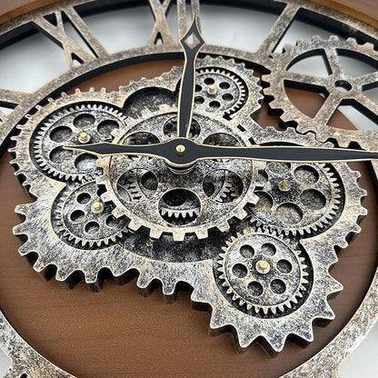 HOIBAI Large Wall Clock, Wall Clocks for Living Room Decor 36 Inch Farmhouse Vintage Rustic Kitchen Wall Decor Vintage Roman Oversized Wall Clock for Home Bedroom House Office, Moving Gears Clock