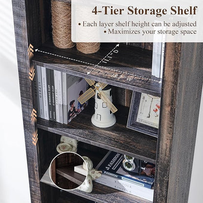 RedLemon Bookshelf with Storage Cabinet, 72" Tall Farmhouse Bookcase with Adjustable Shelves and Barn Door, 4 Tier Office Wood Bookshelf with Drawer for Office Library Living Room (Dark Rustic Oak)