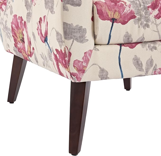 UIXE Floral Accent Chair, Modern Upholstered Armchair in Fabric for Living Room, Comfy Club Arm Chairs Single Sofa Button Tufted Bedroom Reading Seat - Pattern White, Set of 1