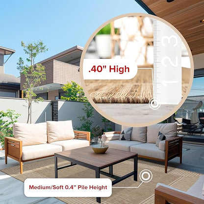 nuLOOM 2' x 3' Outdoor Area Rug, Casual Design With Striped Border, Stain Resistant, Highly Durable, For Patio, Balcony, Bedroom, Living Room, Dining Room, Bathroom, Light Brown