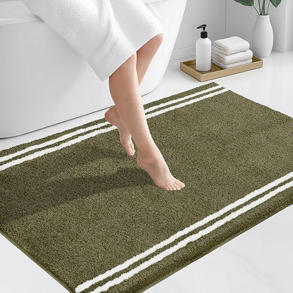 PURRUGS Bathroom Rug Non-Slip Machine Washable 30" x 46", Super Absorbent and Quick Dry Shaggy Microfiber Bath Mat, Extra Soft and Plush Bath Rug for Bathtub, Shower and Sink, Olive Green