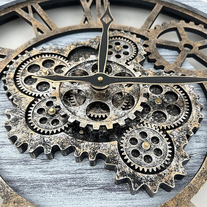 HOIBAI Large Wall Clock, Wall Clocks for Living Room Decor Farmhouse Vintage Rustic Kitchen Wall Decor Vintage Roman Big Oversized Wall Clock for Home Bedroom House Office, Moving Gears Clock