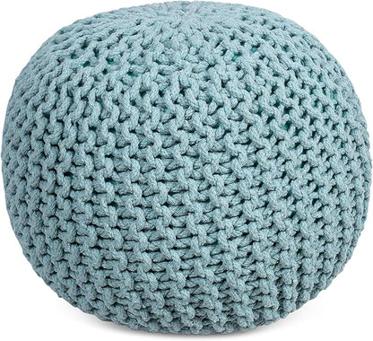 BIRDROCK HOME Round Pouf Ottoman | Cotton Braided Round Foot Stool | Bedroom and Living Room Poof | Sage Green Boho Ottoman | Pouf Foot Rest