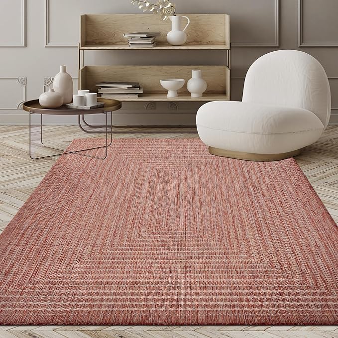 Adiva Rugs Outdoor Indoor Area Rug, Weather Resistant, Easy to Clean, Stain Resistant Floor Mat for Dining Room, Backyard, Deck, Patio (Copper Weiss, 6' x 9')